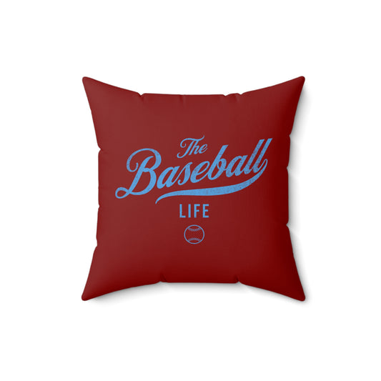 The Baseball Life Accent Pillow_Maroon w Carolina Blue Print