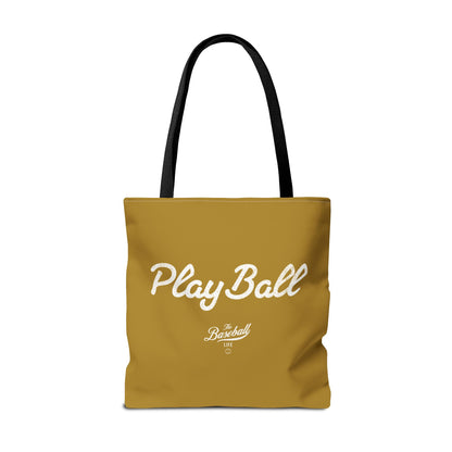 Play Ball Tote Bag_Old Gold with White Print