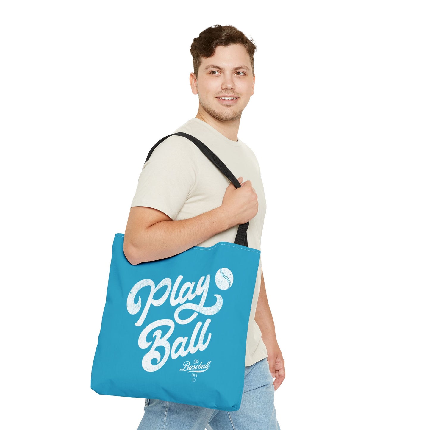 Play Ball Script Tote Bag_Turquoise