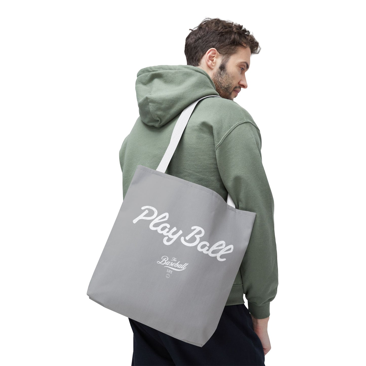 Play Ball Tote Bag_Light Gray with White Print