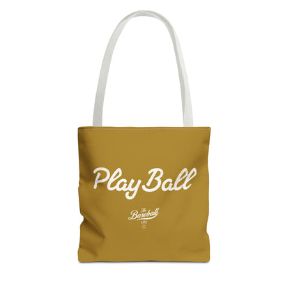 Play Ball Tote Bag_Old Gold with White Print