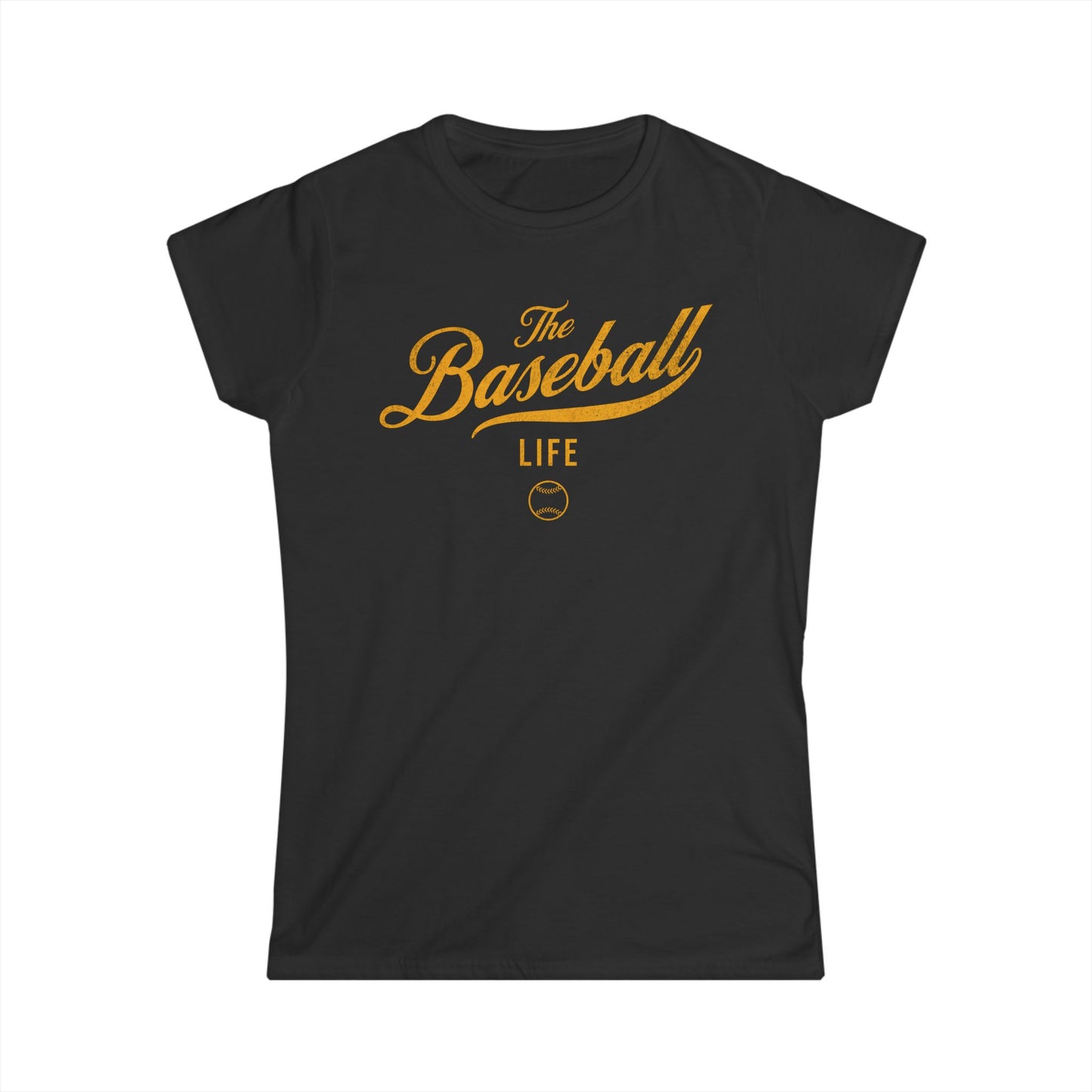 The Baseball Life Classic Script Tee_Women's_Yellow Gold Print