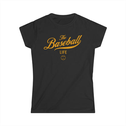 The Baseball Life Classic Script Tee_Women's_Yellow Gold Print
