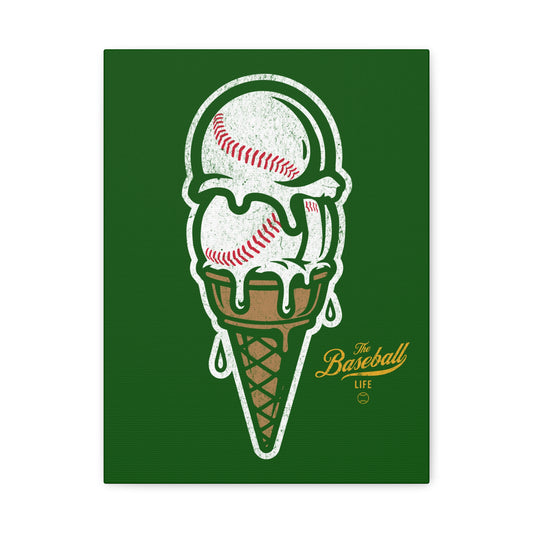 Baseball Ice Cream Cone Wall Art Canvas_Grass Green