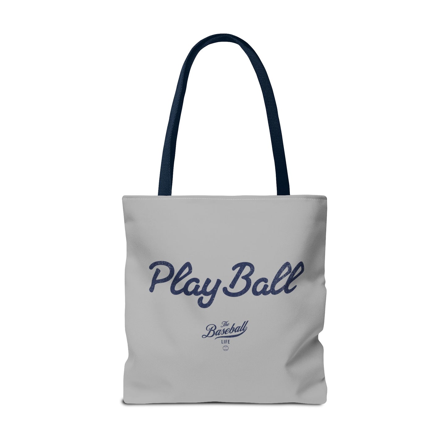Play Ball Tote Bag_Light Gray with Navy Print