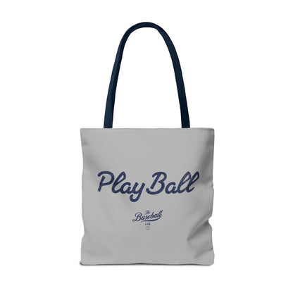 Play Ball Tote Bag_Light Gray with Navy Print