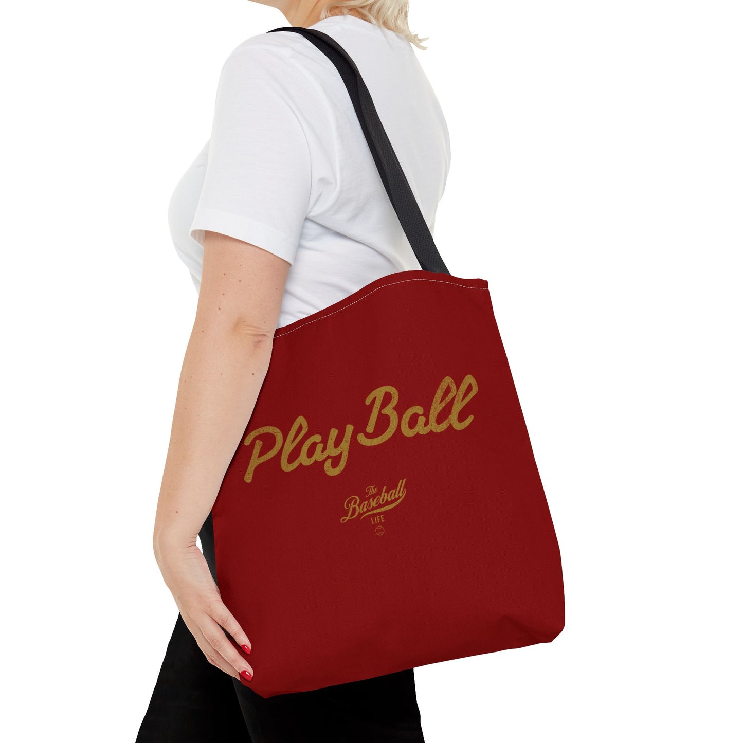 Play Ball Tote Bag_Maroon with Old Gold Print
