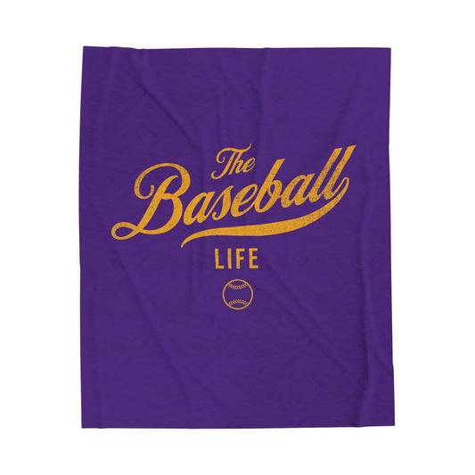 Velveteen Plush Blanket_Purple with Yellow Gold Print