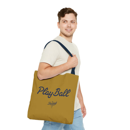 Play Ball Tote Bag_Old Gold with Navy Print