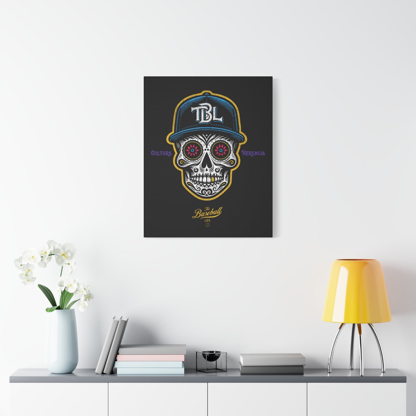 Beisbol Sugar Skull Series_Player 1 Wall Art Canvas_Black
