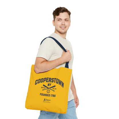 Cooperstown, NY Tote Bag_Yellow Gold w Navy Print