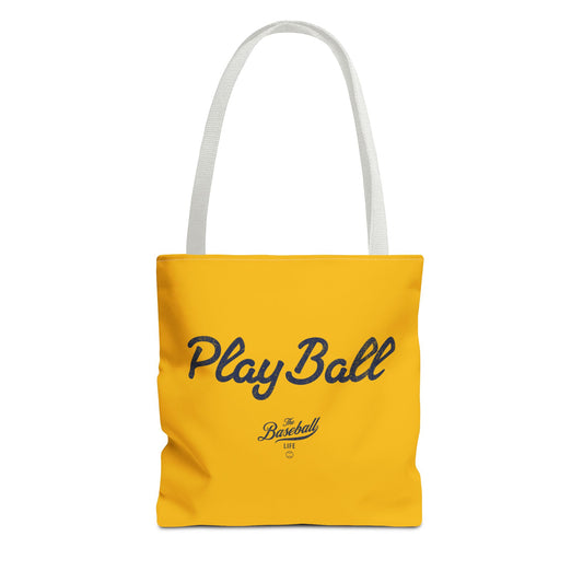 Play Ball Tote Bag_Yellow Gold with Navy Print