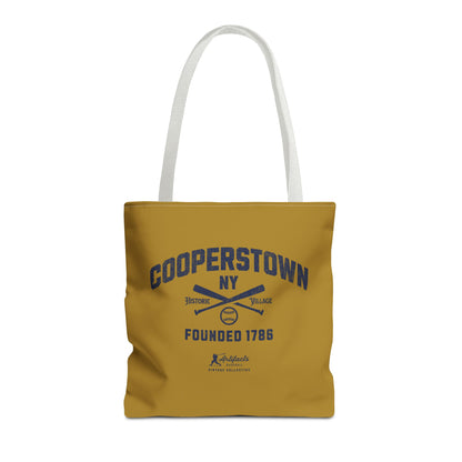 Cooperstown, NY Tote Bag_Old Gold w Navy Print