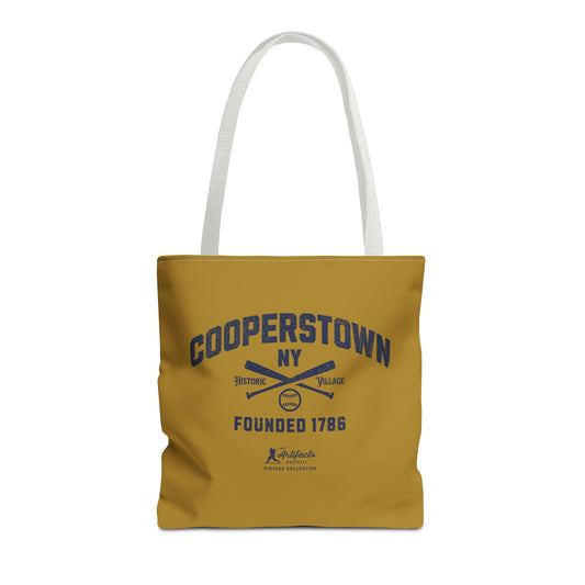 Cooperstown, NY Tote Bag_Old Gold w Navy Print