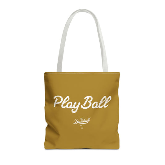 Play Ball Tote Bag_Old Gold with White Print