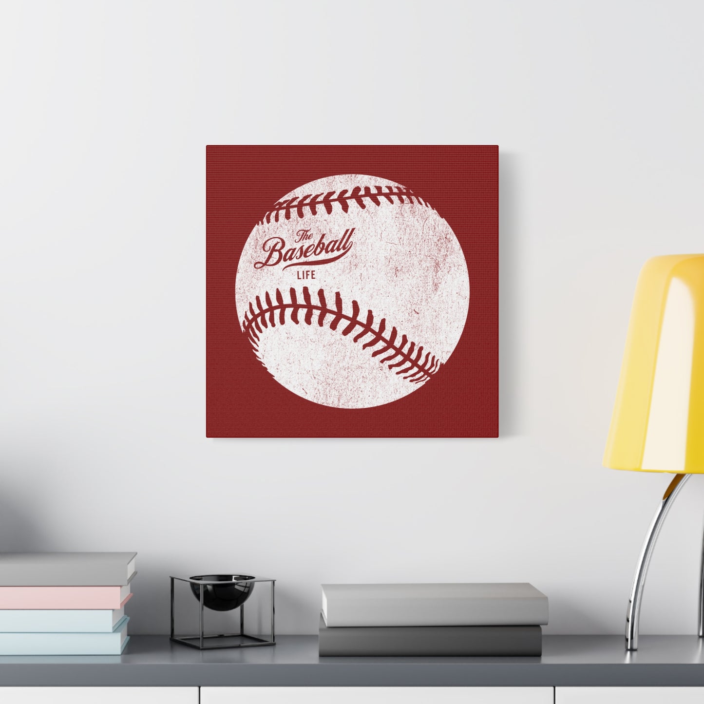 Weathered Baseball Wall Art Canvas_Cardinal Red
