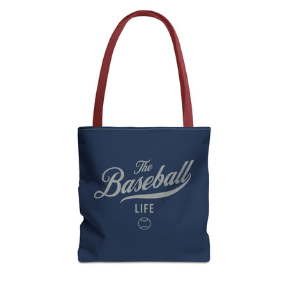 The Baseball Life Tote Bag_Navy w Silver Gray Print