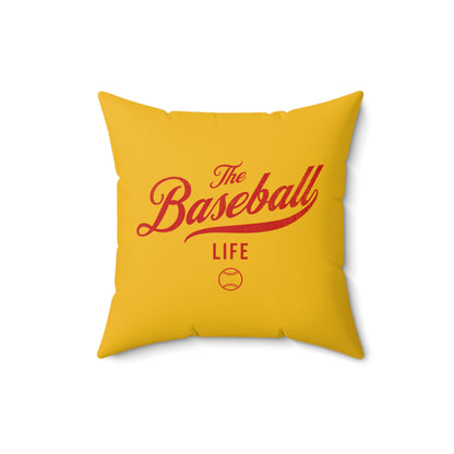 The Baseball Life Accent Pillow_Yellow Gold w Red Print