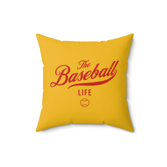 The Baseball Life Accent Pillow_Yellow Gold w Red Print