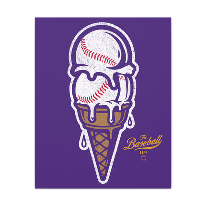 Baseball Ice Cream Cone Wall Art Canvas_Purple