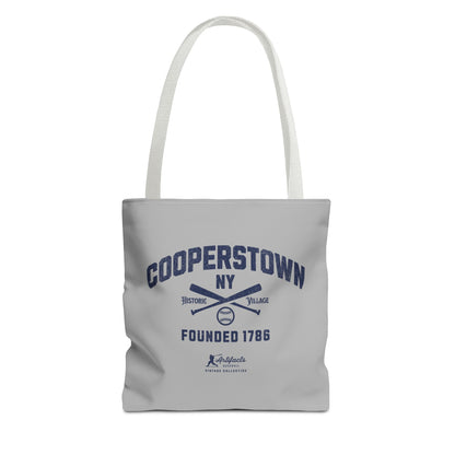 Cooperstown, NY Tote Bag_Light Gray w Navy Print