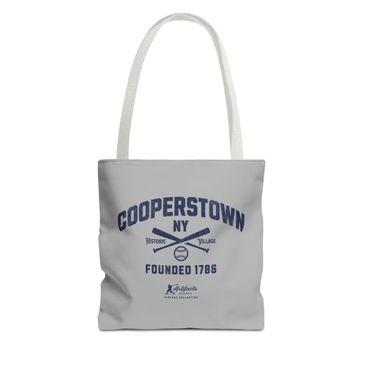 Cooperstown, NY Tote Bag_Light Gray w Navy Print
