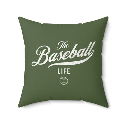 The Baseball Life Accent Pillow_Military Green w White Print