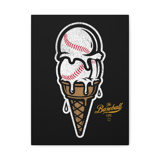 Baseball Ice Cream Cone Wall Art Canvas_Black