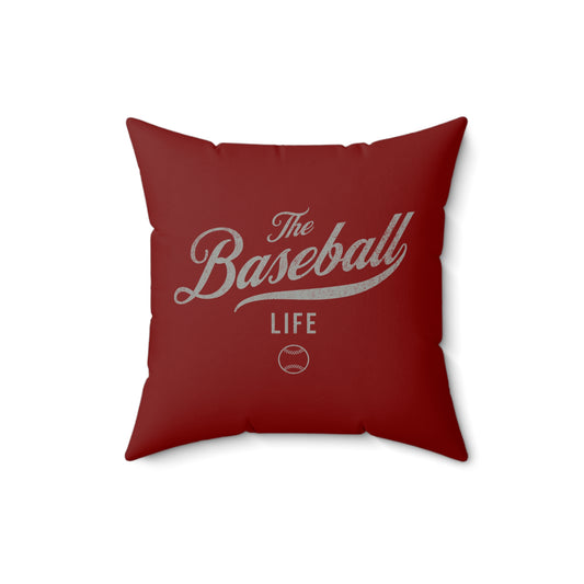 The Baseball Life Accent Pillow_Maroon w Silver Gray Print