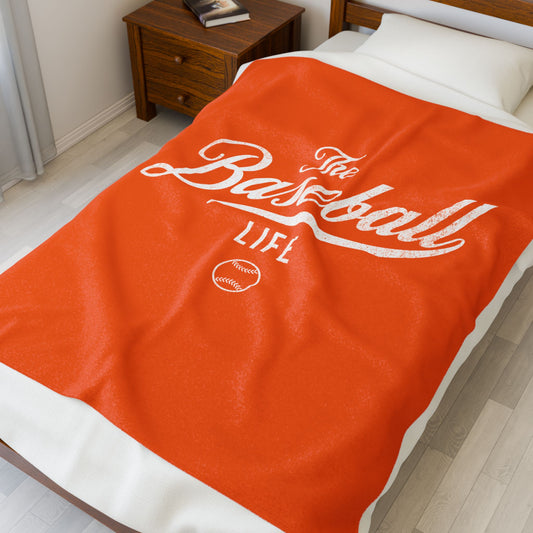 Velveteen Plush Blanket_Orange with White Print