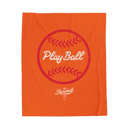 Velveteen Plush Blanket_Play Ball Graphic Baseball_Orange