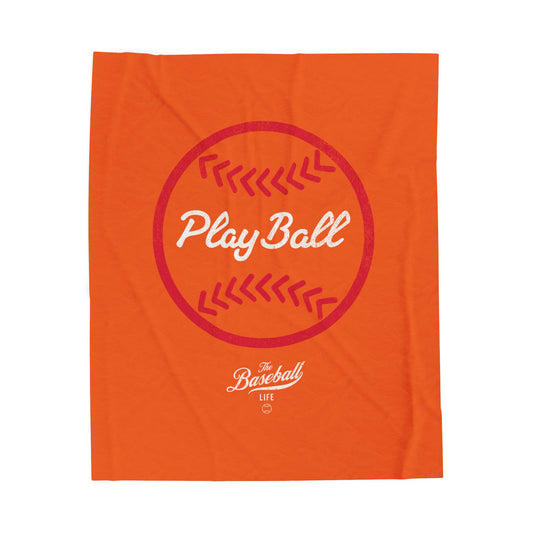 Velveteen Plush Blanket_Play Ball Graphic Baseball_Orange