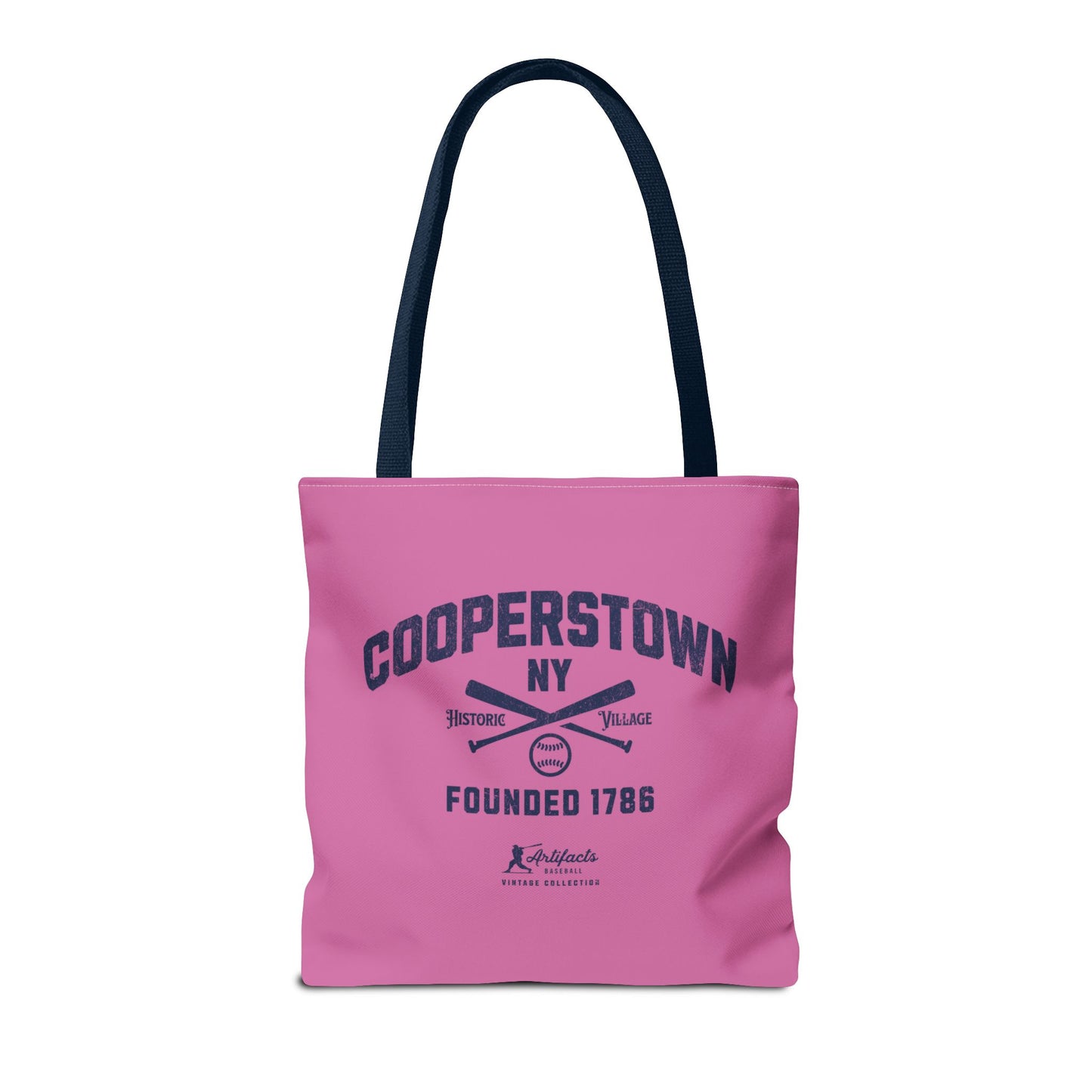 Cooperstown, NY Tote Bag_Bubble Gum w Navy Print