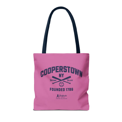 Cooperstown, NY Tote Bag_Bubble Gum w Navy Print