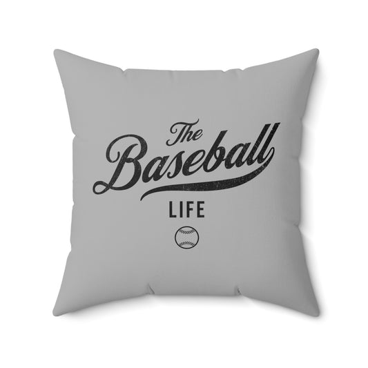 The Baseball Life Accent Pillow_Silver Gray w Black Print