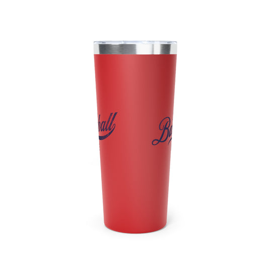 The Baseball Life 22oz Insulated Travel Tumbler_Red w Navy Print