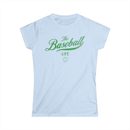 The Baseball Life Classic Script Tee_Women's_Green Print