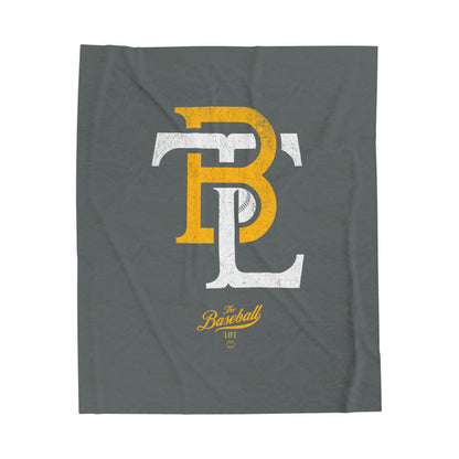 Velveteen Plush Blanket_The Baseball Life Retro Insignia_Dark Gray