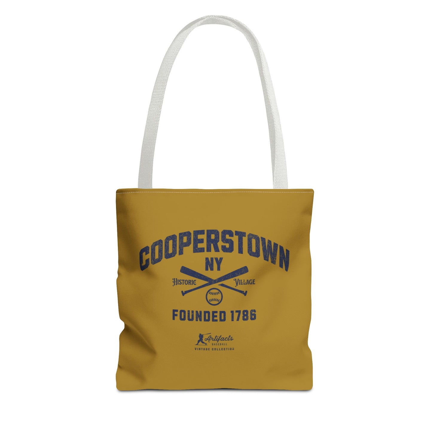 Cooperstown, NY Tote Bag_Old Gold w Navy Print