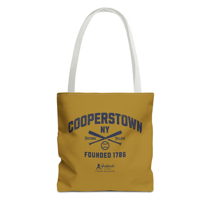 Cooperstown, NY Tote Bag_Old Gold w Navy Print