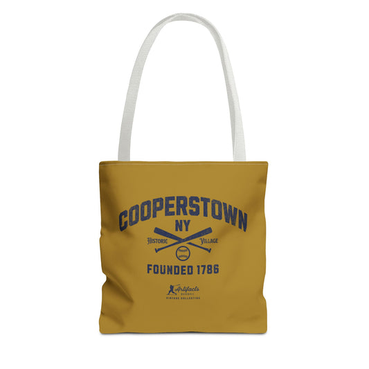 Cooperstown, NY Tote Bag_Old Gold w Navy Print