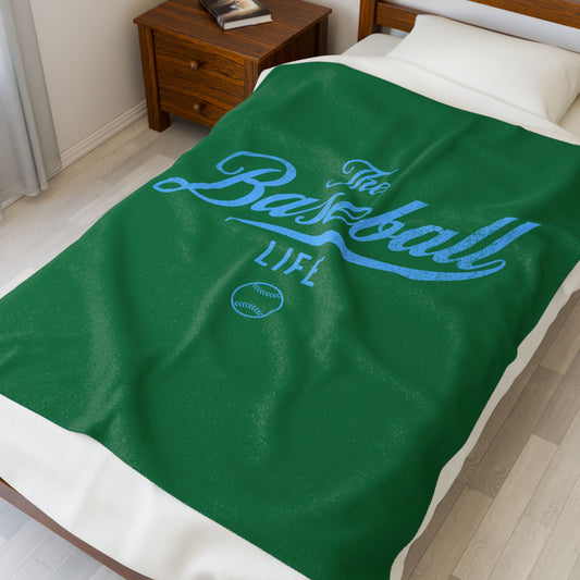 Velveteen Plush Blanket_Green with Carolina Blue Print