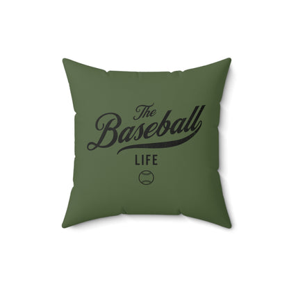 The Baseball Life Accent Pillow_Military Green w Black Print