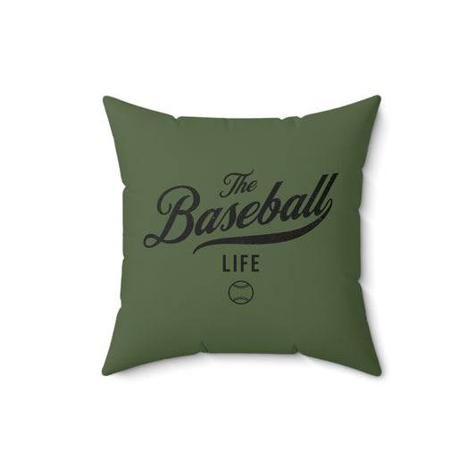 The Baseball Life Accent Pillow_Military Green w Black Print