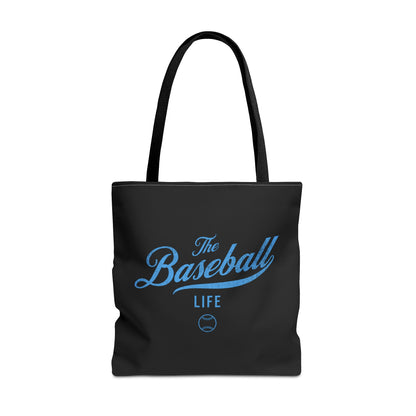 The Baseball Life Tote Bag_Black w Carolina Blue Print