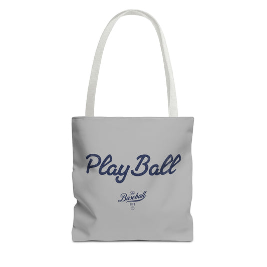 Play Ball Tote Bag_Light Gray with Navy Print