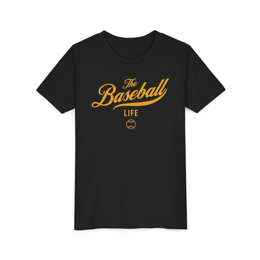 Youth The Baseball Life Classic Script T-Shirt_Yellow Gold Print