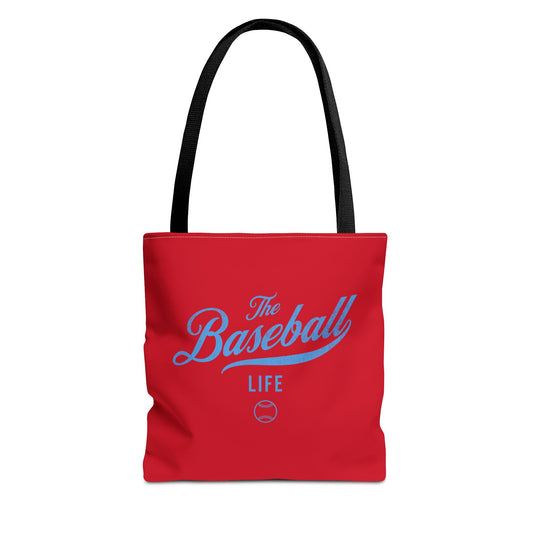 The Baseball Life Tote Bag_Red w Carolina Blue Print
