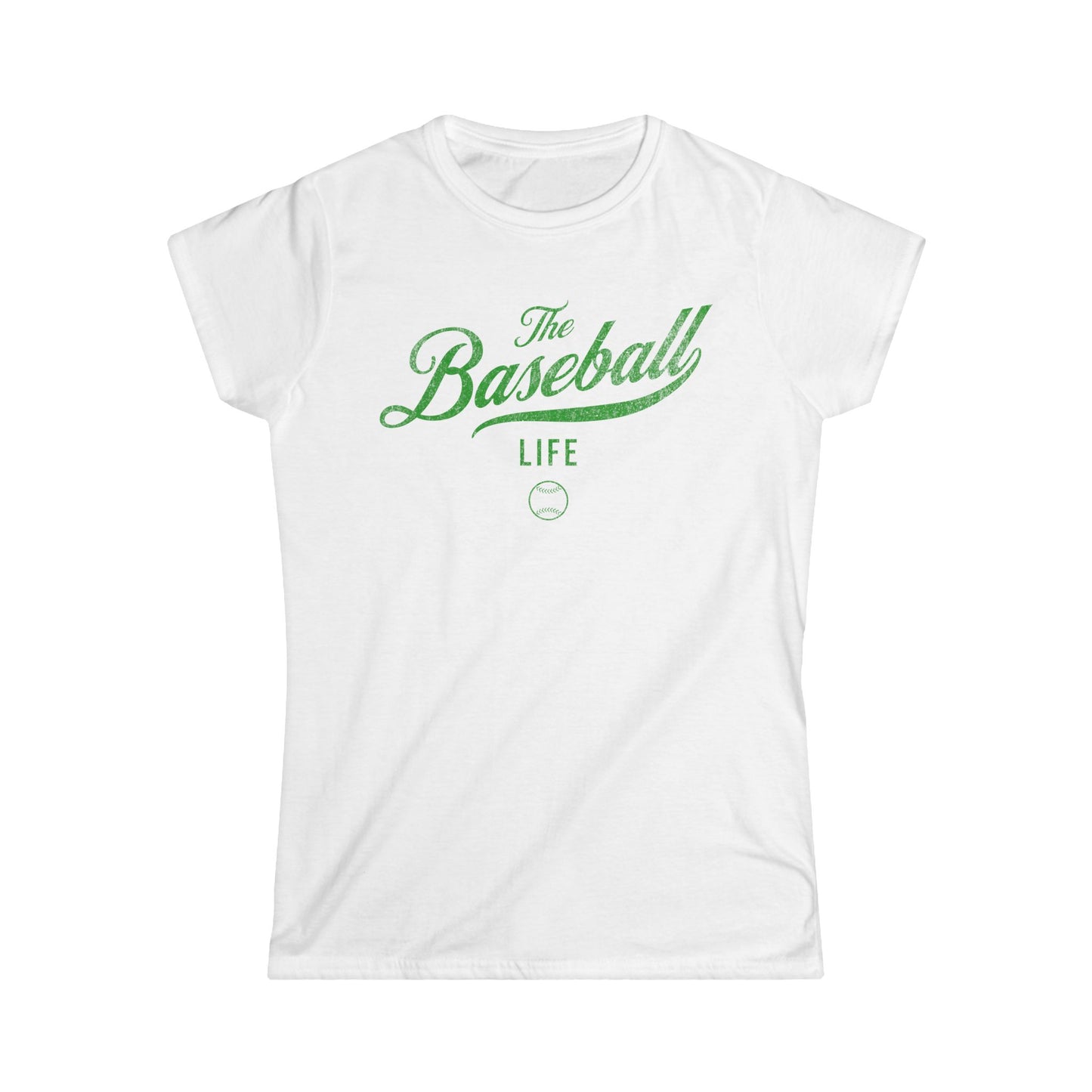 The Baseball Life Classic Script Tee_Women's_Green Print
