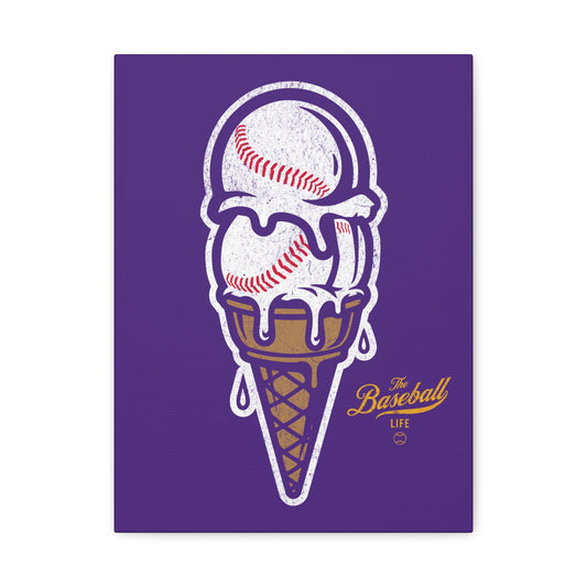 Baseball Ice Cream Cone Wall Art Canvas_Purple
